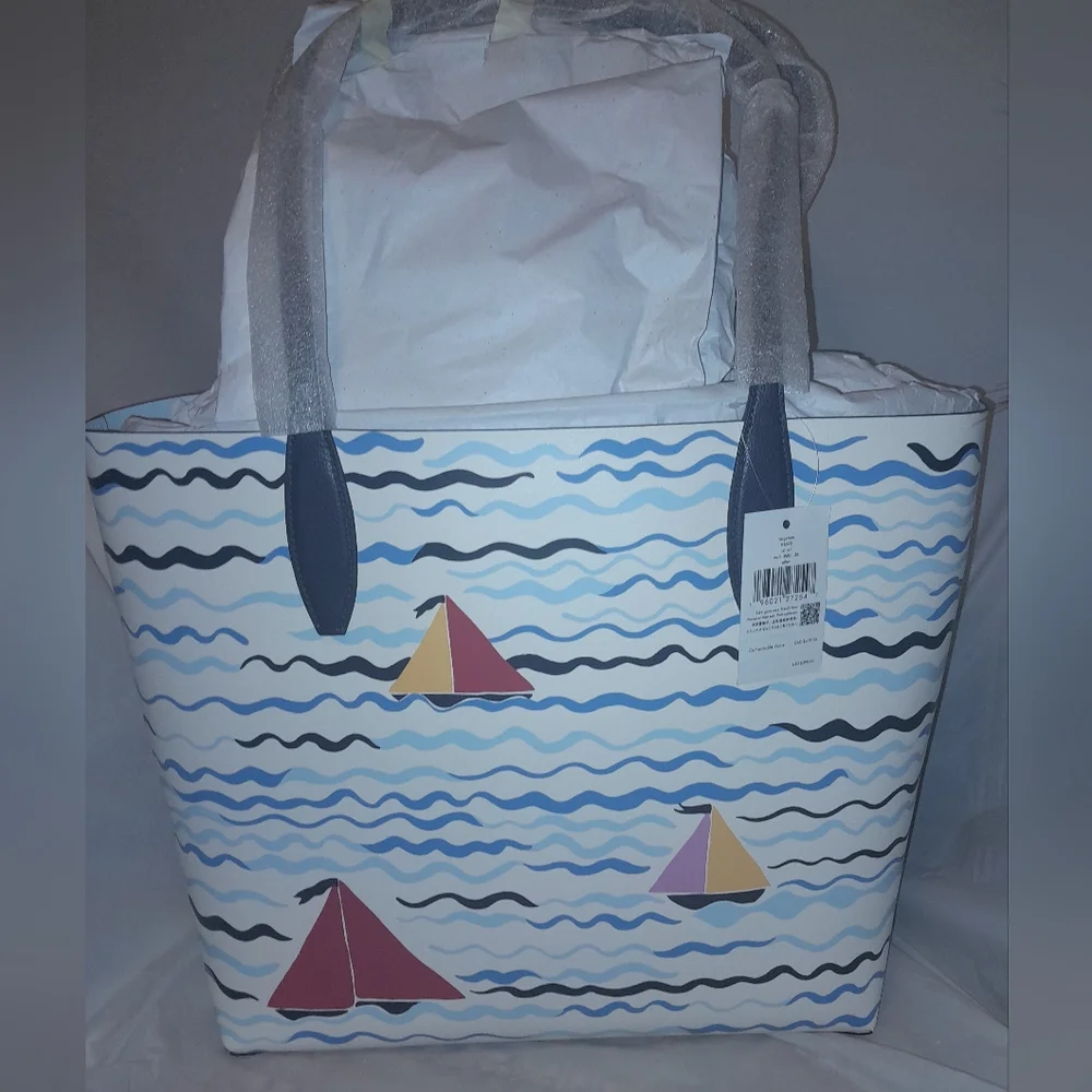 New Kate Spade Set Sail Large Leather Tote With Matching Detachable 8"Wristlet🌸 - Picture 7 of 7